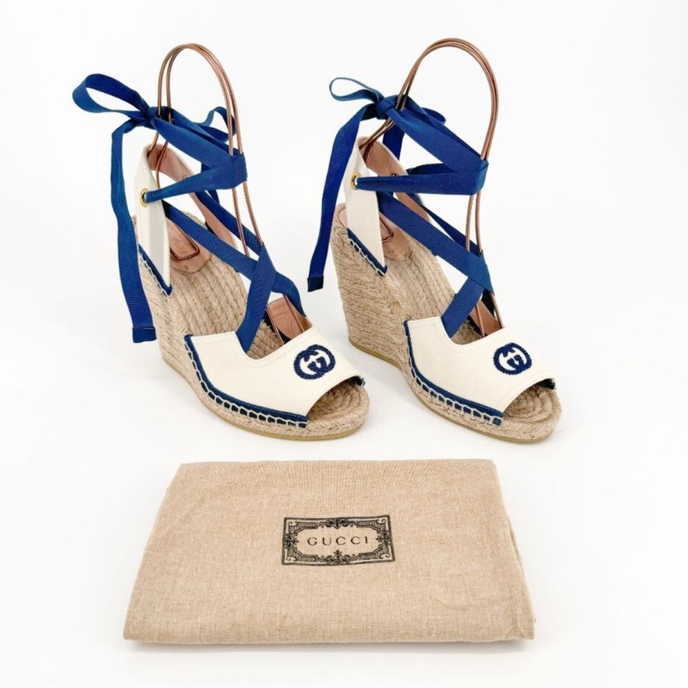 Gucci Judit Women's Blue and White Wedge Sandals